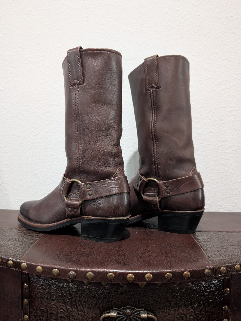 Frye Harness 12R Chocolate Brown Leather Boots Women's Size 6.5 M - Made in USA - Picture 6 of 15